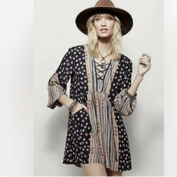 Free People Rain or Shine Mini Dress Tunic Boho - Picture 3 of 12